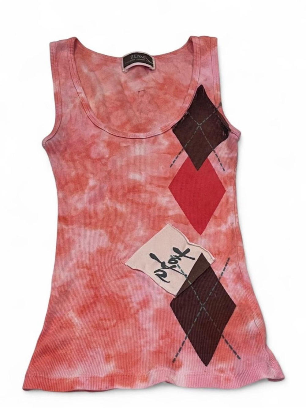 ZenSei XS Pink tie-dye argyle tank top